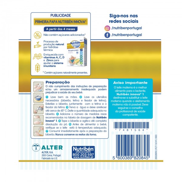 Nutribén Innova 1 Leche Infantil 800g Nutribén Innova 1 Leche Infantil 800g