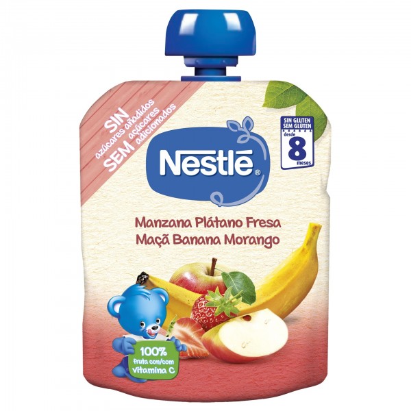 Nestlé Fruta Para Bebé Maçã Banana Morango +8 Meses Pacotinho 90 Gr