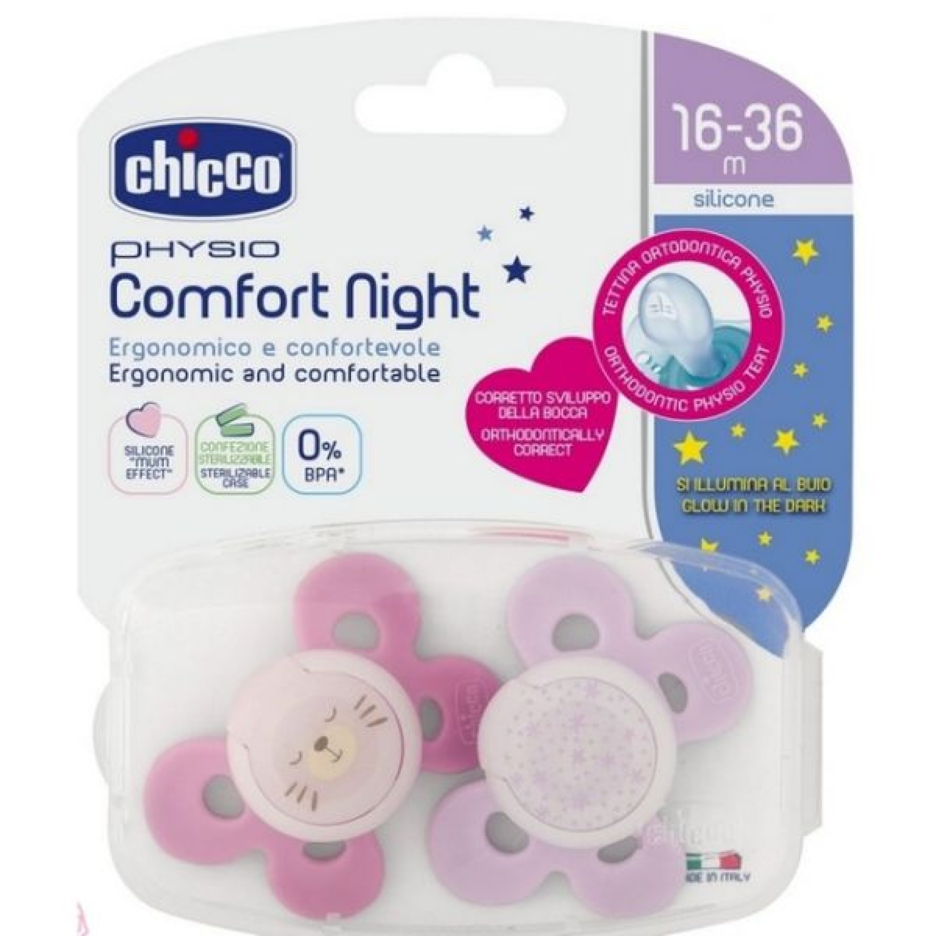 Chupeta Silicone Physio Comfort Night Girl 16-36M 2x