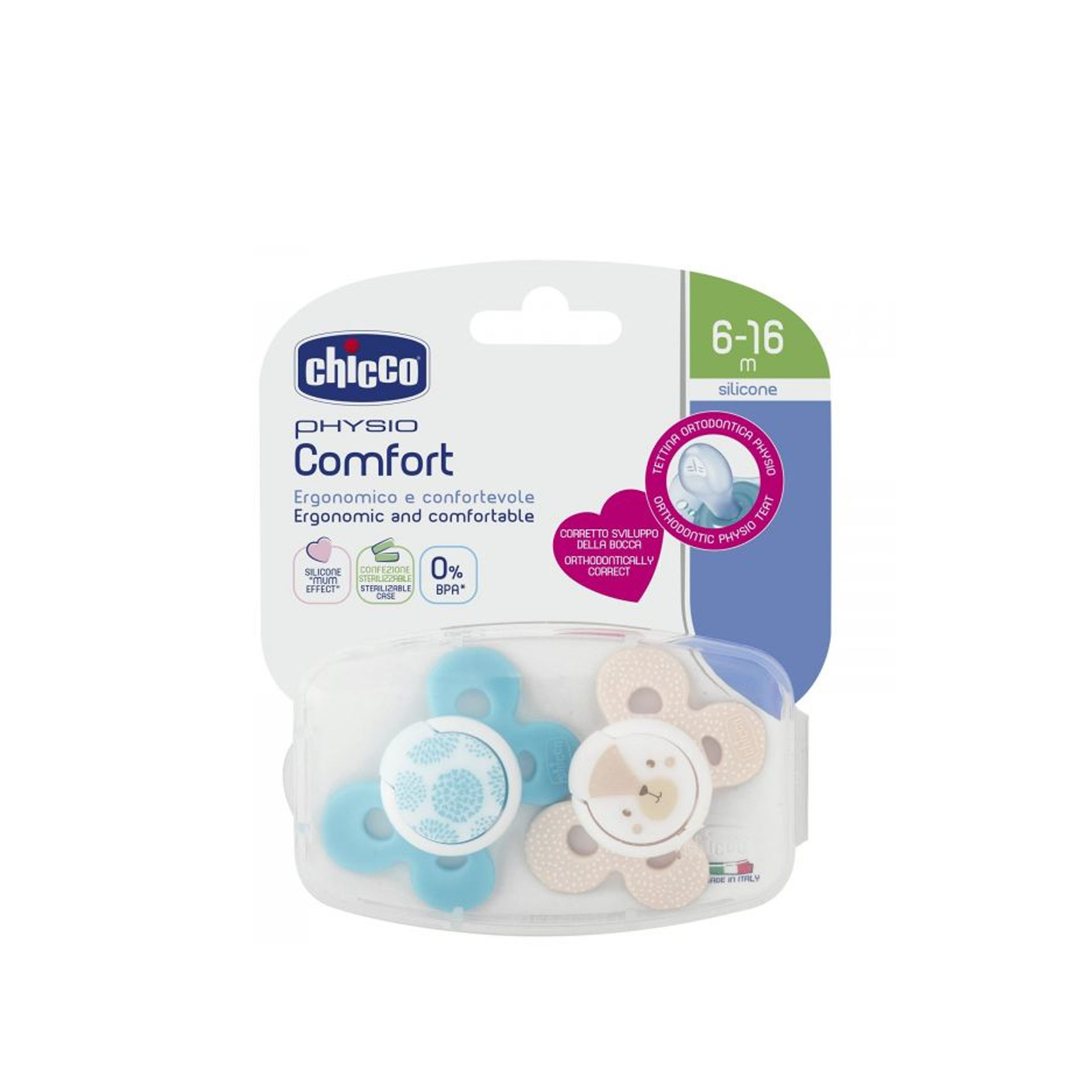 Chicco Physio Comfort Silicone Pacifier Boy 6-16m 2x