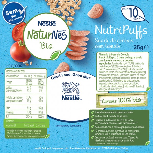 Naturnes Bio Nutripuffs Snacks Para Bebé Tomate +10 Meses Lata 35 Gr Naturnes Bio Nutripuffs Snacks Para Bebé Tomate +10 Meses Lata 35 Gr