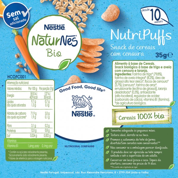 Naturnes Bio Nutripuffs Snacks Para Bebé Cenoura +10 Meses Lata 35 Gr Naturnes Bio Nutripuffs Snacks Para Bebé Cenoura +10 Meses Lata 35 Gr