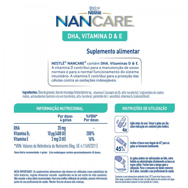 Nancare Dha, Vitamina D & E Suplemento Alimentar Frasco 8 Ml Nancare Dha, Vitamina D & E Suplemento Alimentar Frasco 8 Ml