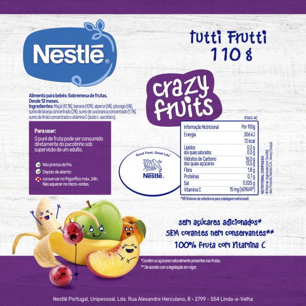 Nestlé Crazy Fruits Baby Fruit Tutti Frutti Pack 110g +12 Months Nestlé Crazy Fruits Baby Fruit Tutti Frutti Pack 110g +12 Months