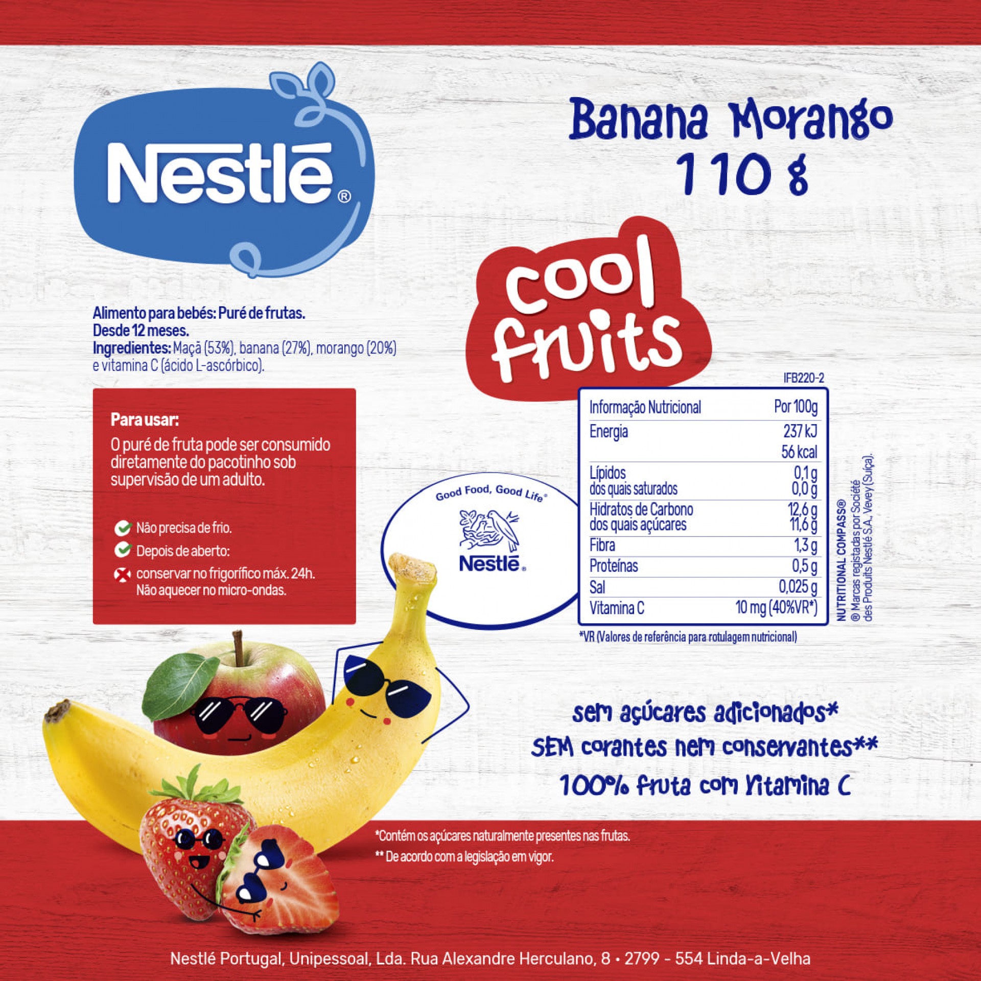 Nestlé Fruits Pour Bébé Cool Fruits Banane Fraise +12 Mois Paquet 110g
