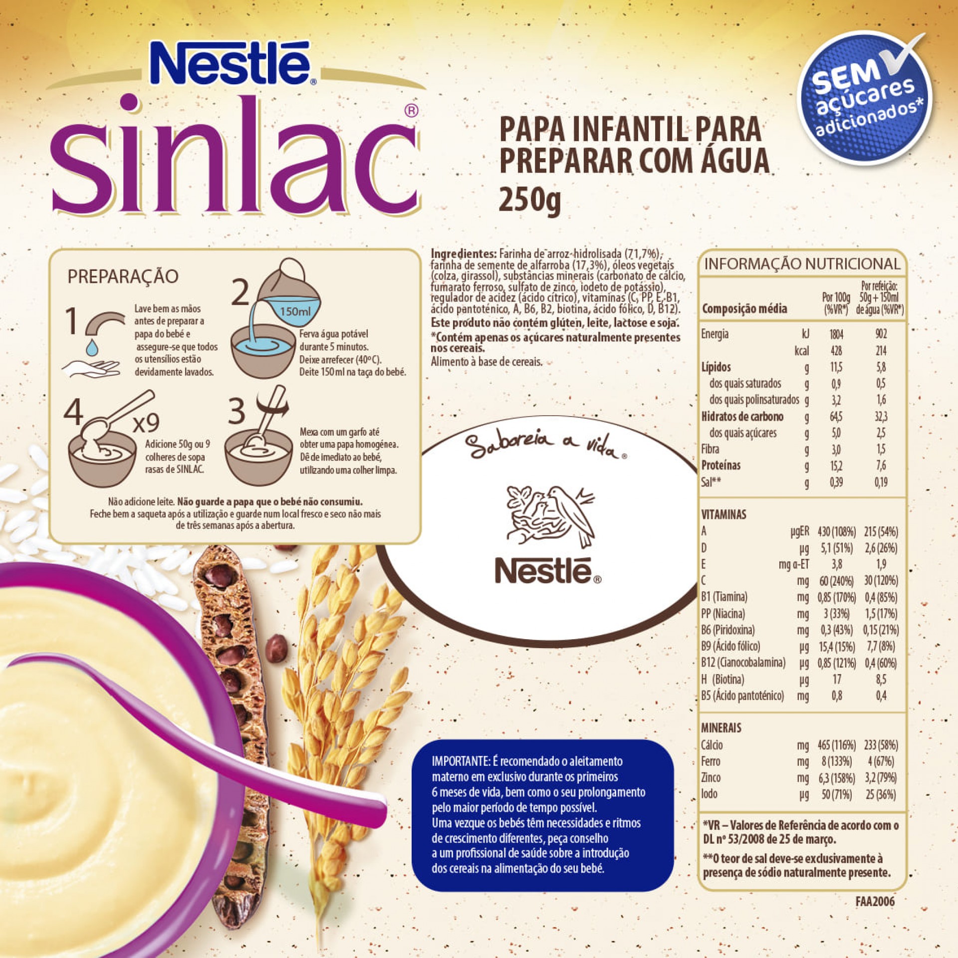 Nestlé Sinlac Papa Infantil +6M 250g