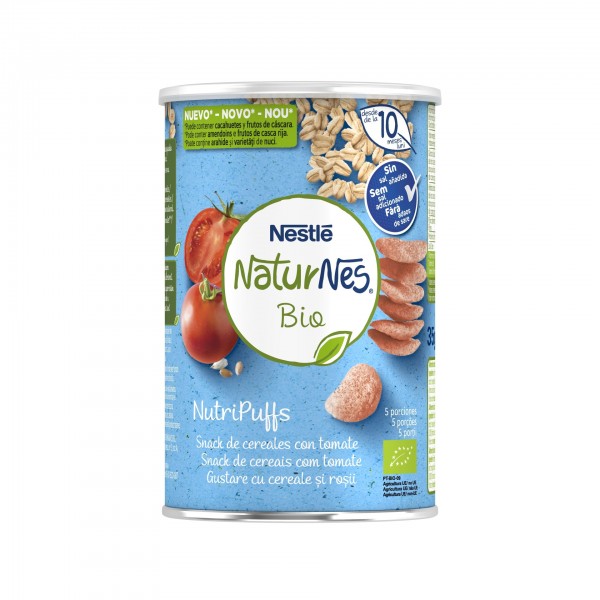 Naturnes Bio Nutripuffs Snacks Para Bebé Tomate +10 Meses Lata 35 Gr