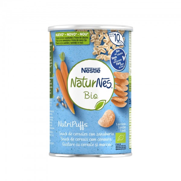 Naturnes Bio Nutripuffs Snacks Para Bebé Cenoura +10 Meses Lata 35 Gr