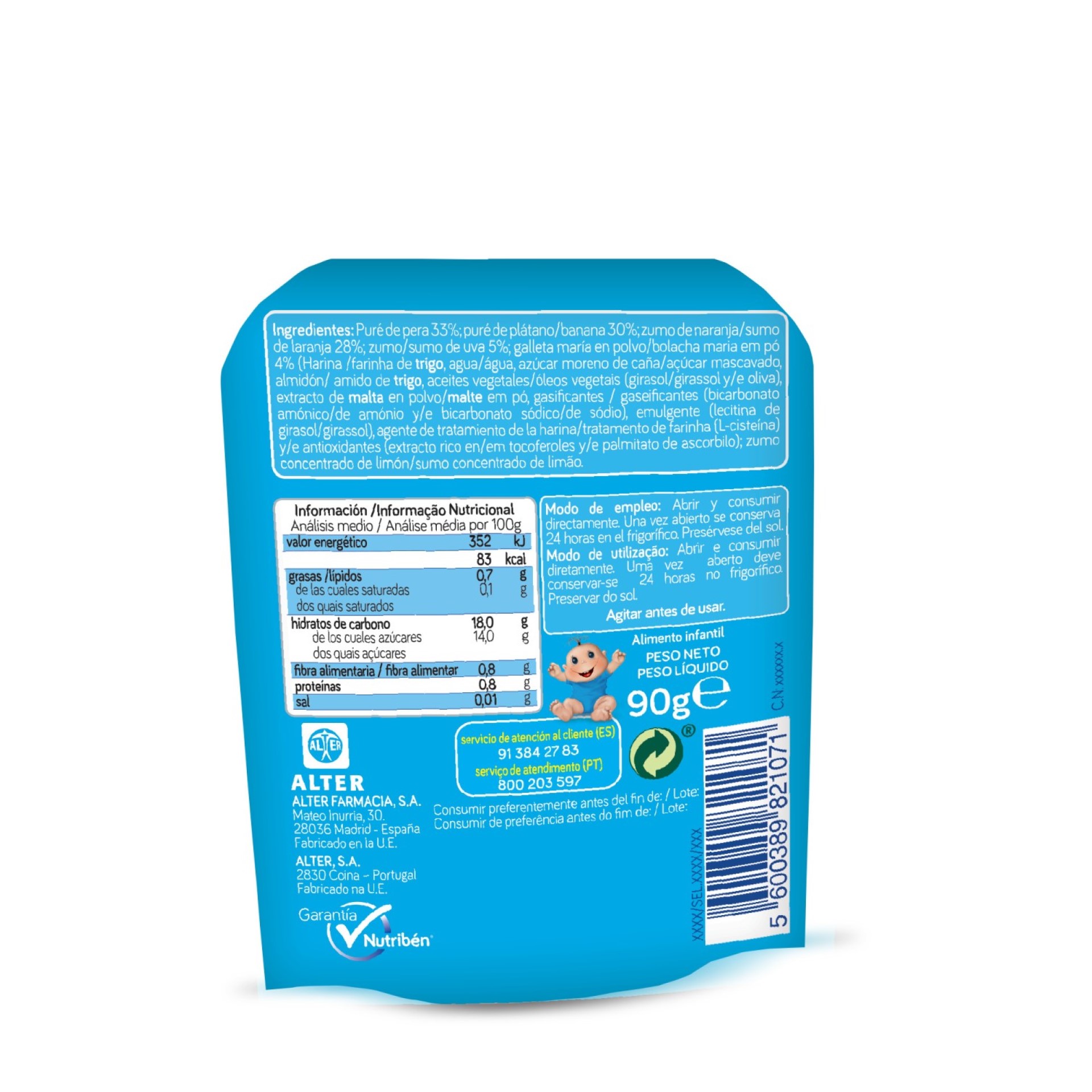 Fruta & Go Pera, Banana, Laranja e Bolacha 90g