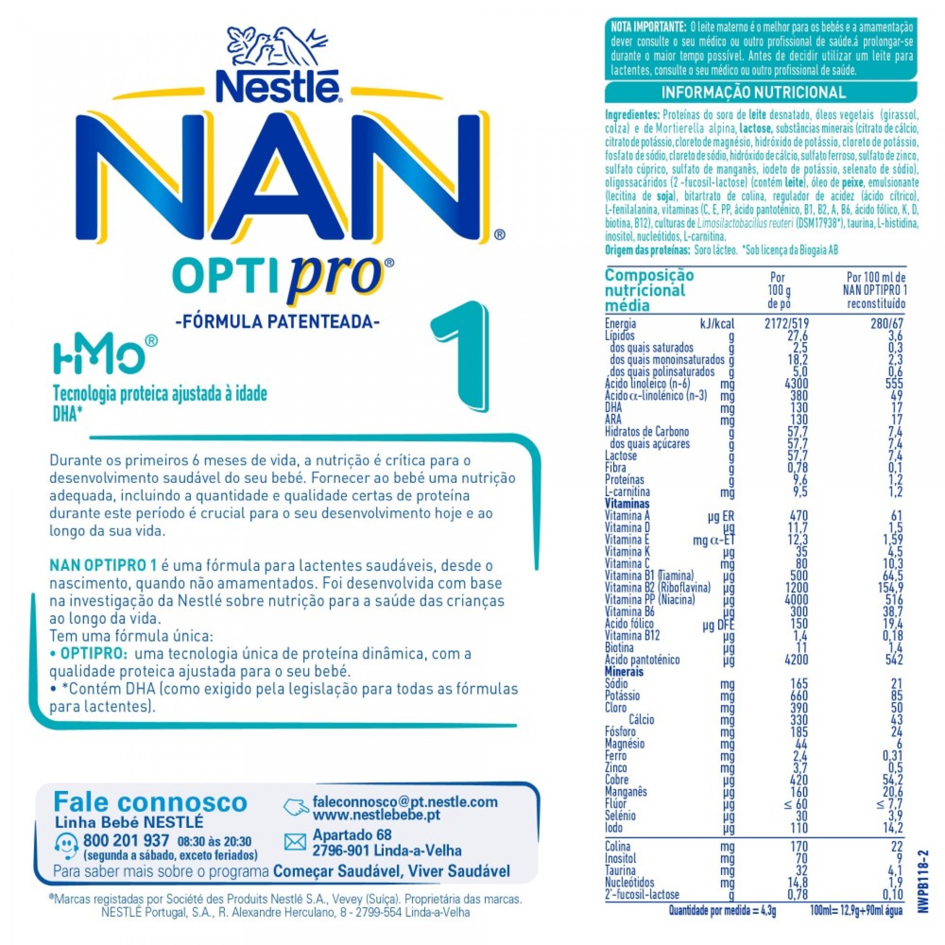 Nan Optipro Lait pour Nourrissons 1 Dès la Naissance Boîte 800g