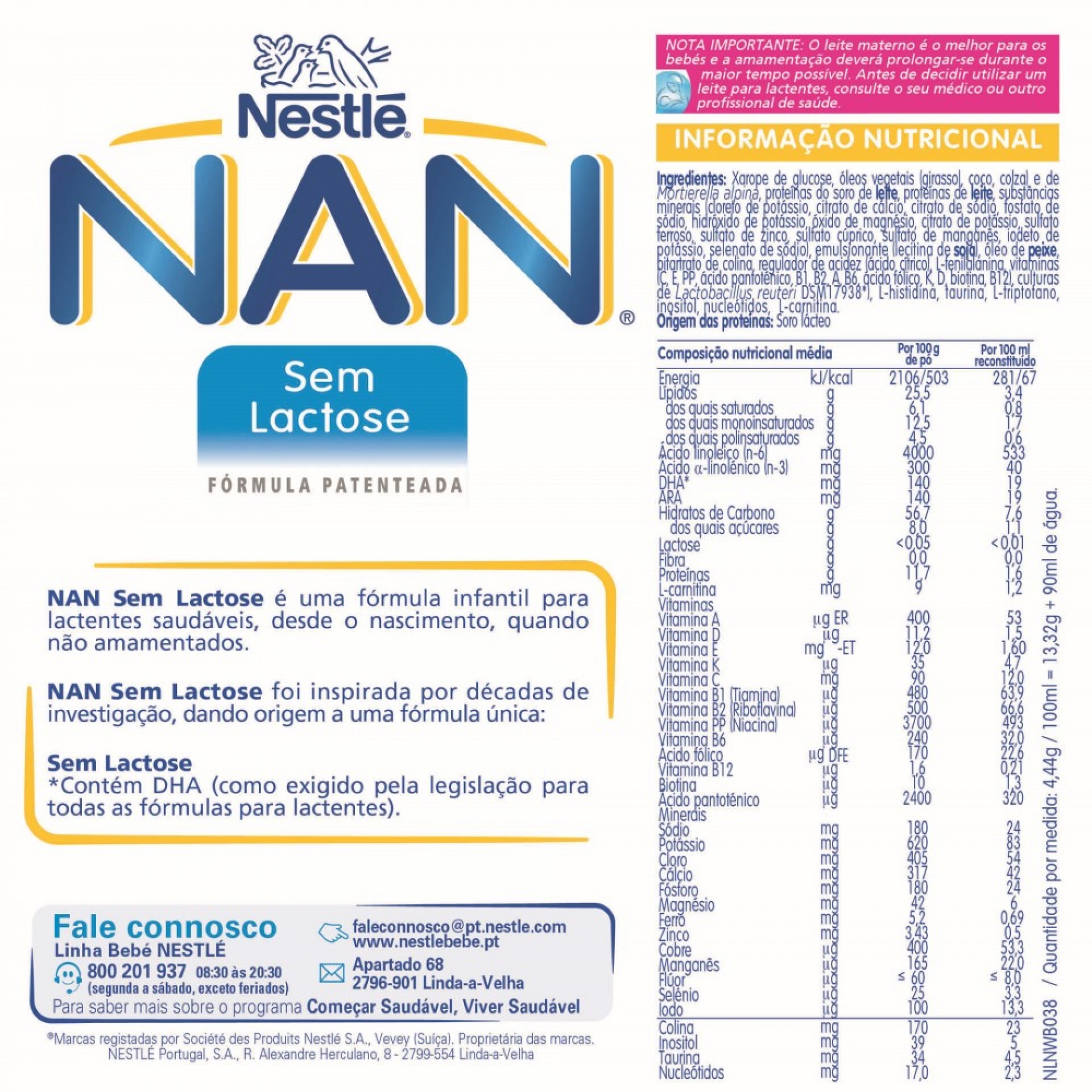 Nan Sans Lactose Lait Nourrissons Dès la Naissance Boîte 400 Gr