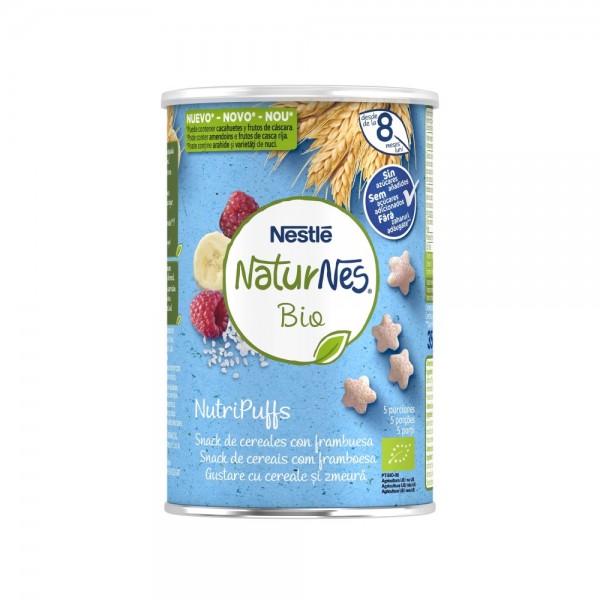 Naturnes Bio Nutripuffs Snacks Para Bebé Framboesa +8 Meses Lata 35 Gr Naturnes Bio Nutripuffs Snacks Para Bebé Framboesa +8 Meses Lata 35 Gr