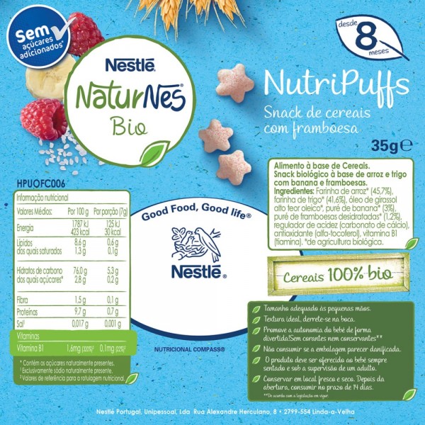 Naturnes Bio Nutripuffs Snacks Para Bebé Framboesa +8 Meses Lata 35 Gr Naturnes Bio Nutripuffs Snacks Para Bebé Framboesa +8 Meses Lata 35 Gr