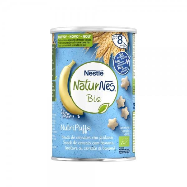 Naturnes Bio Nutripuffs Snacks Para Bebé Banana +8 Meses Lata 35 Gr Naturnes Bio Nutripuffs Snacks Para Bebé Banana +8 Meses Lata 35 Gr
