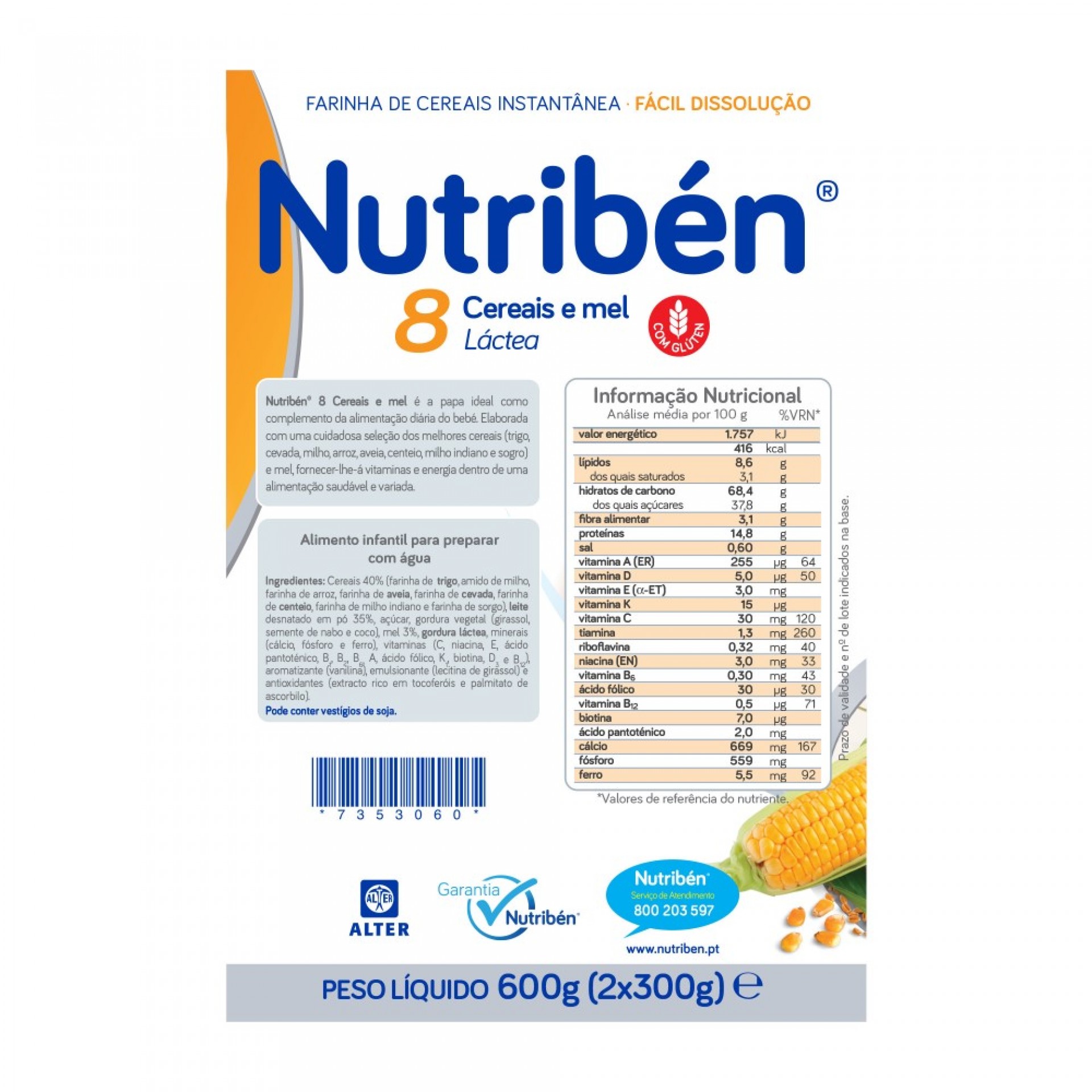 Nutribén 8 Cereali e Miele Lattosa 2 x 300g