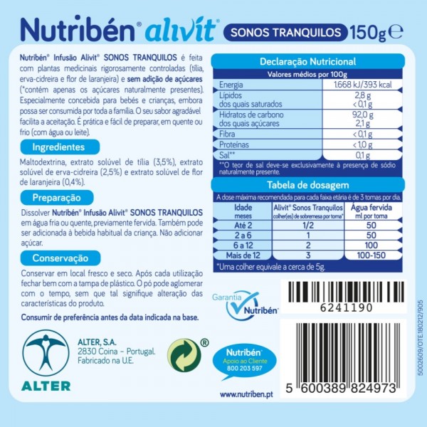 Nutribén Infusion Alivit Sommeils Tranquilles 150g Nutribén Infusion Alivit Sommeils Tranquilles 150g