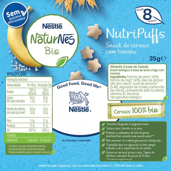 Naturnes Bio Nutripuffs Snacks Para Bebé Banana +8 Meses Lata 35 Gr Naturnes Bio Nutripuffs Snacks Para Bebé Banana +8 Meses Lata 35 Gr