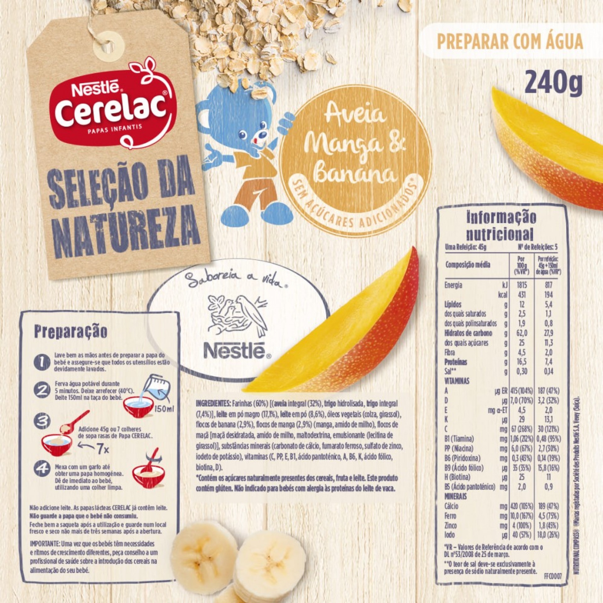 Cerelac Sélection de la Nature Pâtes Alimentaires Laitées Pomme Mangue Banane +6 Mois Emb. 240g