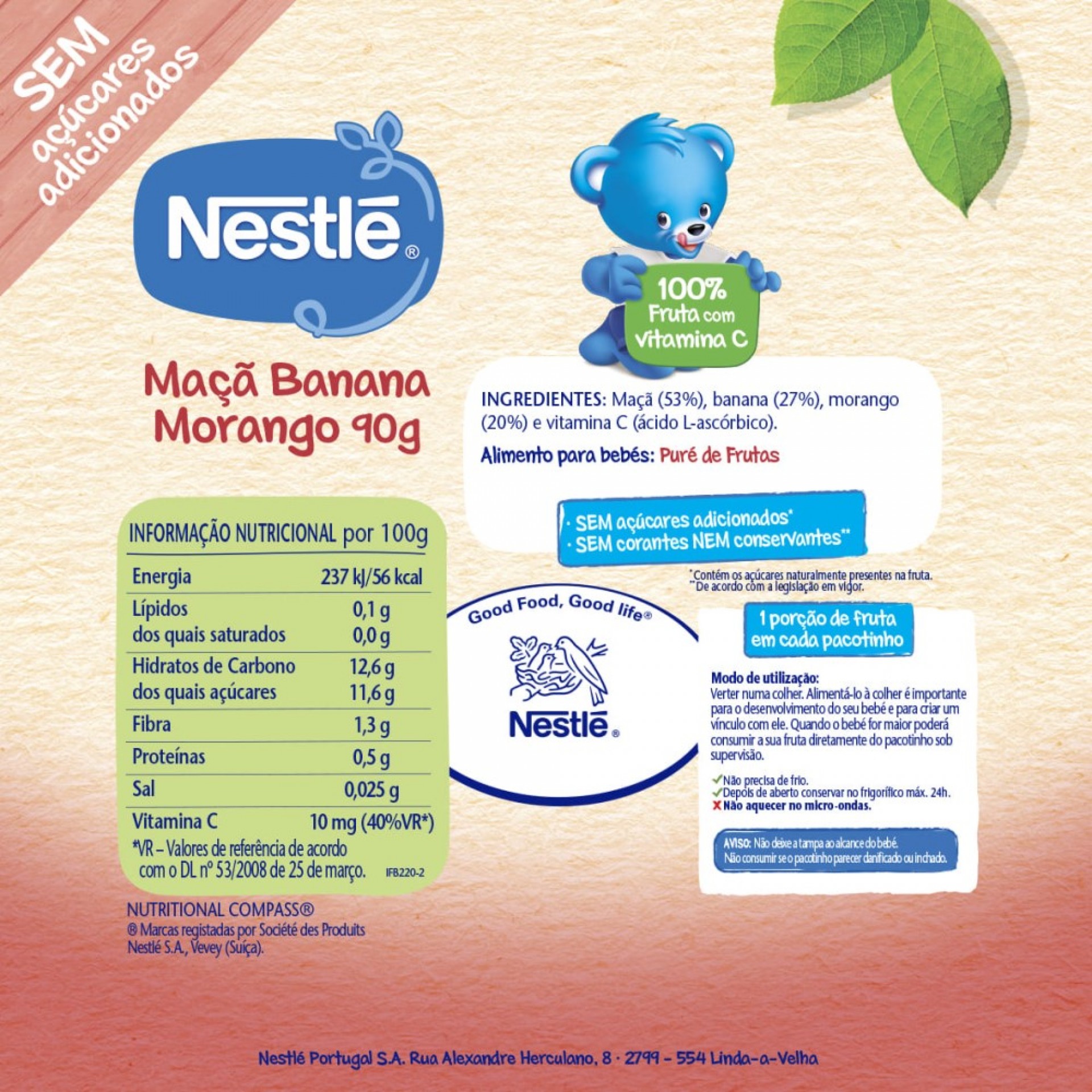 Nestlé Purée pour Bébé Pomme Banane Fraise +8 Mois Sachet 90g