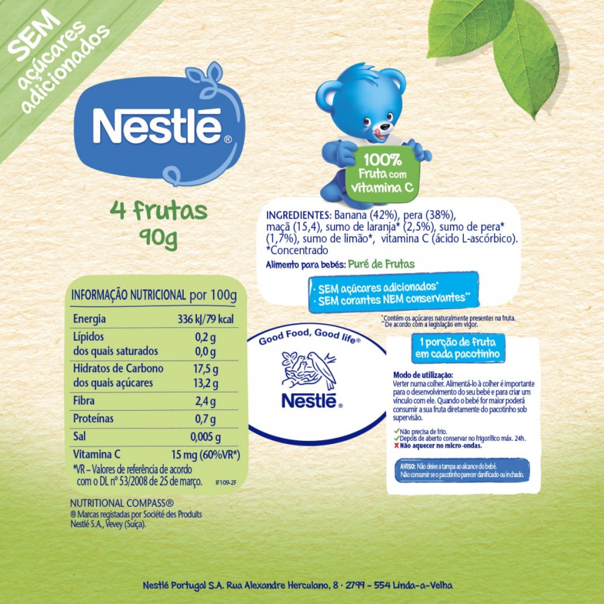 Nestlé Fruits pour Bébé 4 Fruits +4 Mois Paquet 90 Gr