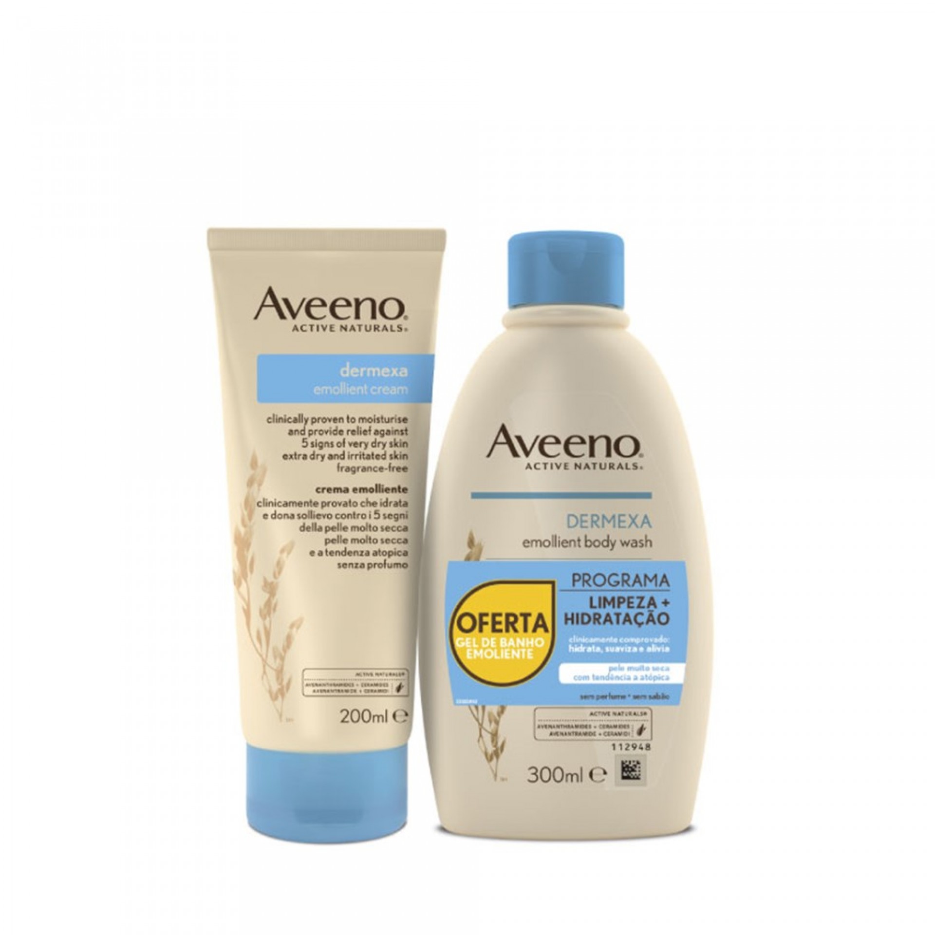Aveeno Dermexa Emollient Soothing Cream 200ml + Bath Gel 300ml