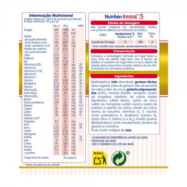 Nutribén Innova 3 Lait Croissance 800g Nutribén Innova 3 Lait Croissance 800g