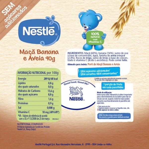 Nestlé Frutta per Bebè Mela Banana Avena +6 Mesi Confezione 90g Nestlé Frutta per Bebè Mela Banana Avena +6 Mesi Confezione 90g
