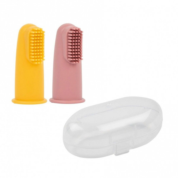 Escova de Dentes 6M+ para Bebé 2 unidades Rosa/Amarelo + Caixa de Proteção
