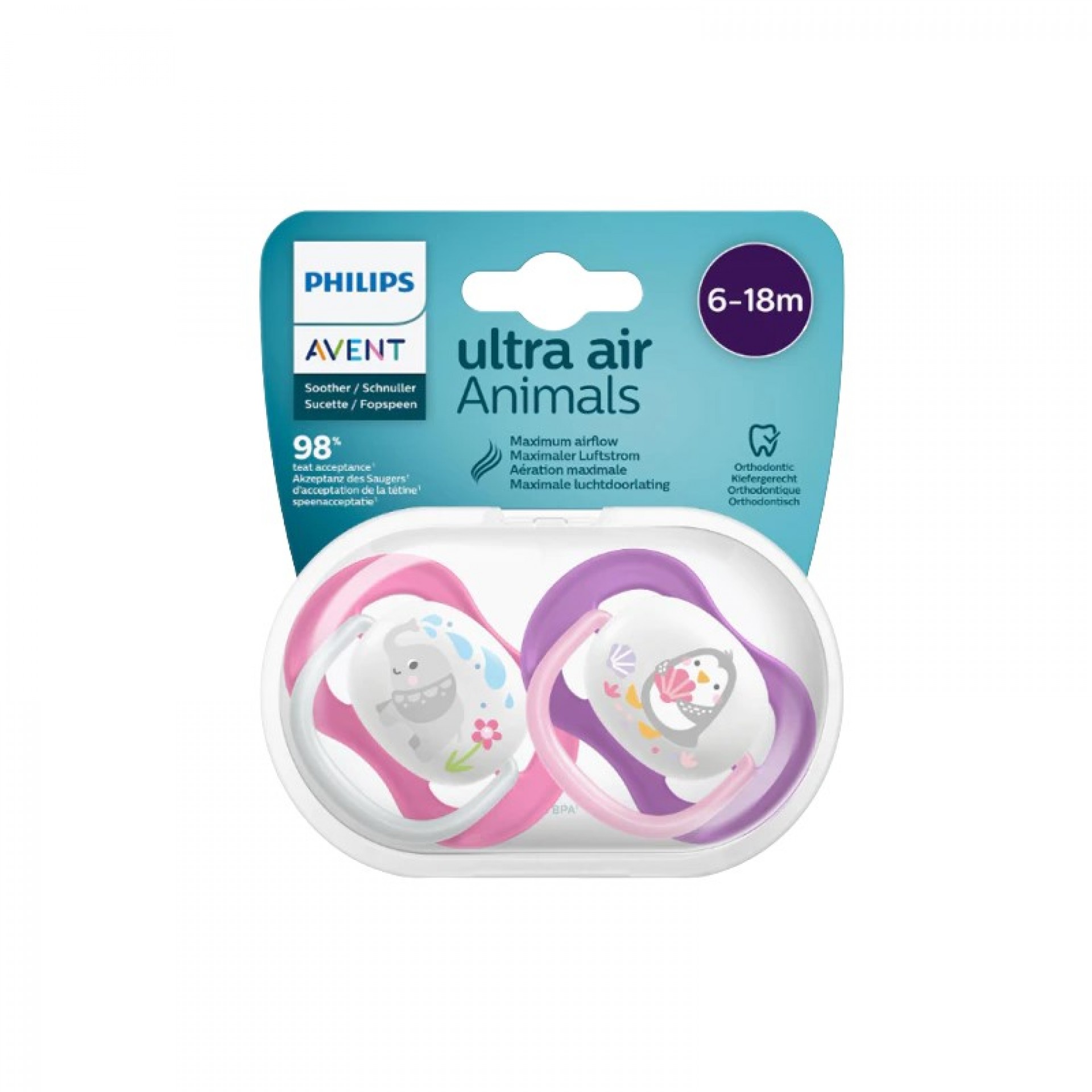 Chupetas Ultra Air 6-18M Animal Pinguim/Elefante x2