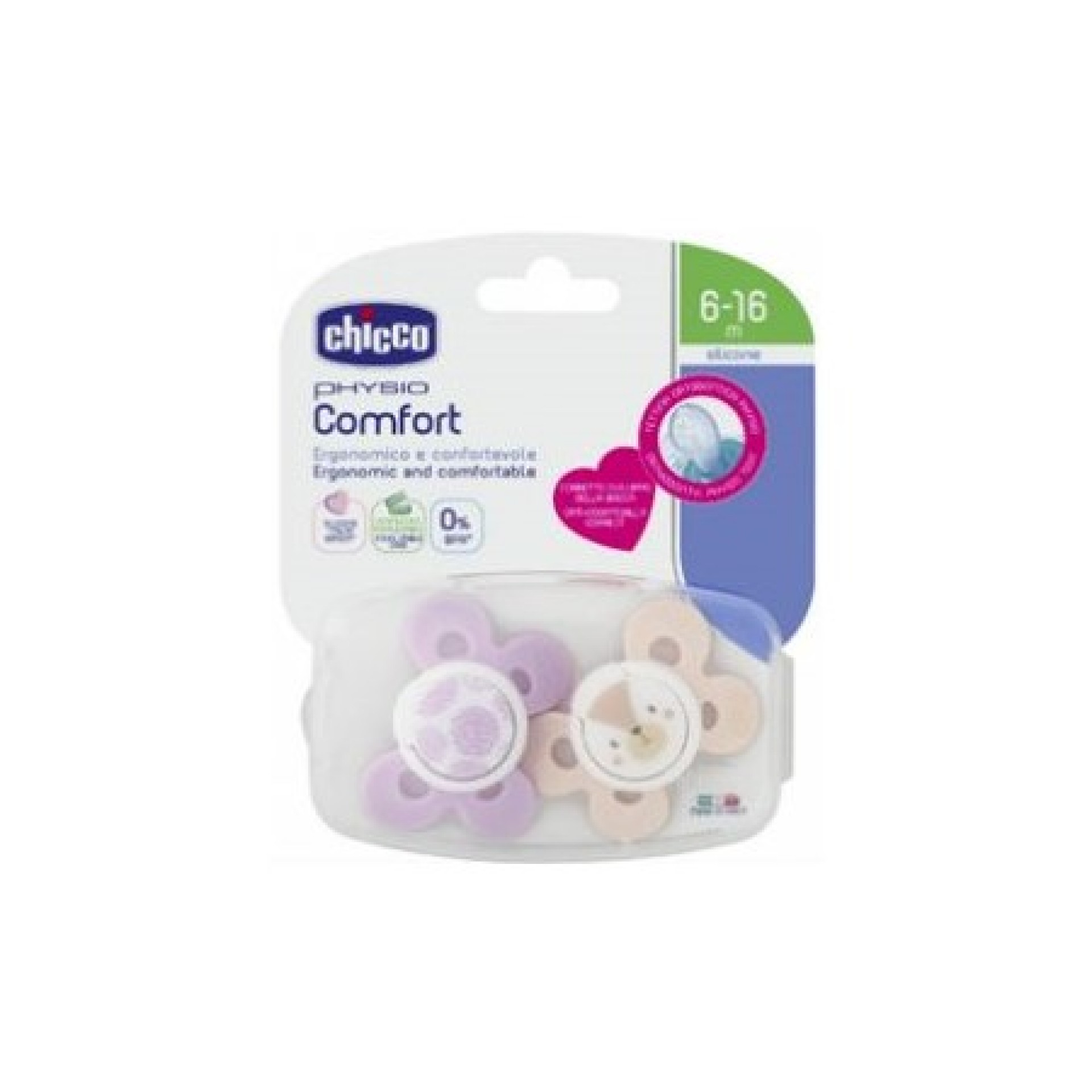 Chicco Physio Comfort Silicone Soother Girl 6-16M 2 Units