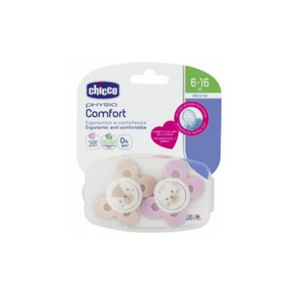 Chicco Physio Comfort Silicone Soother Girl 6-16M 2 Units