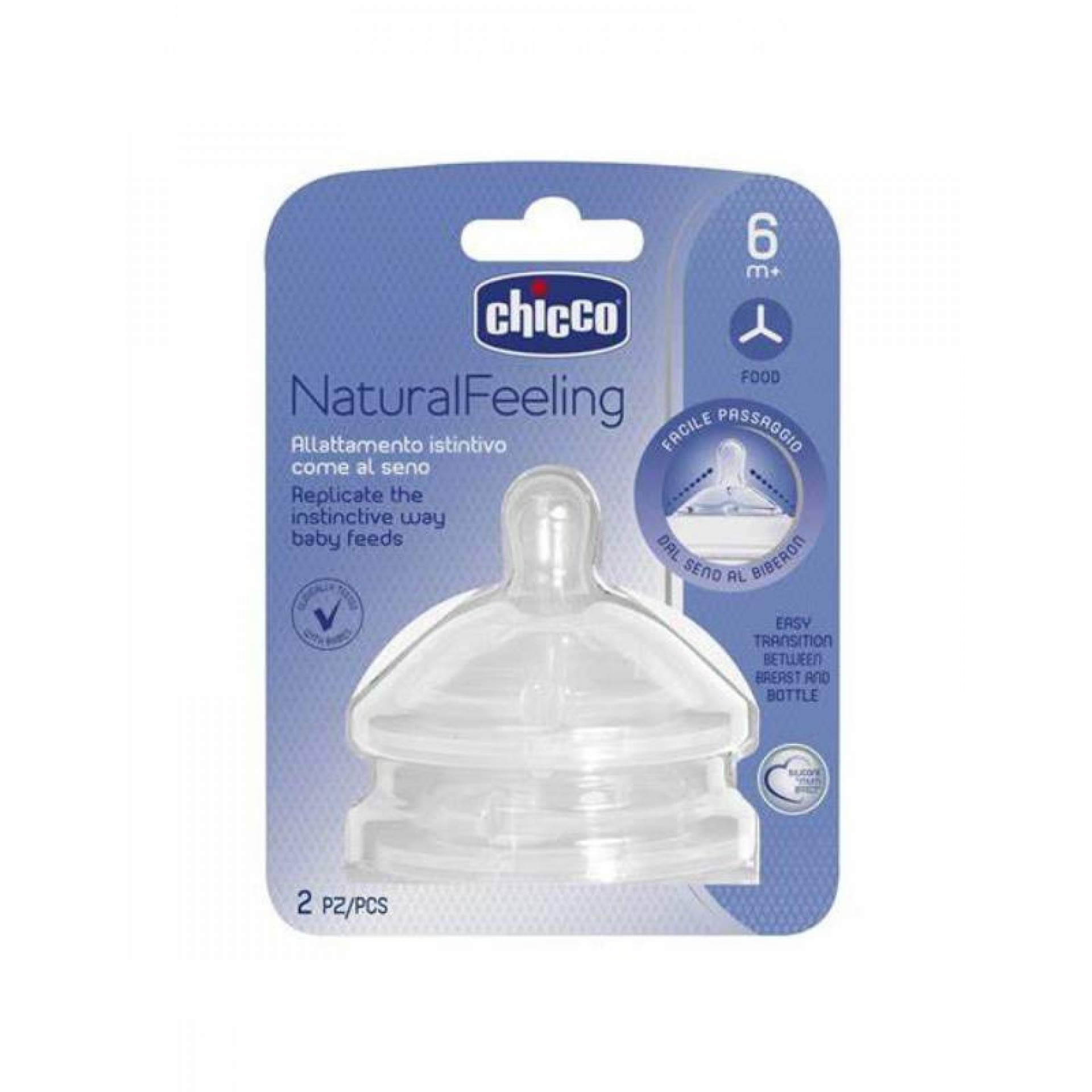 Chicco NaturalFeeling Spoon Flow Silicone Nipples 6M+
