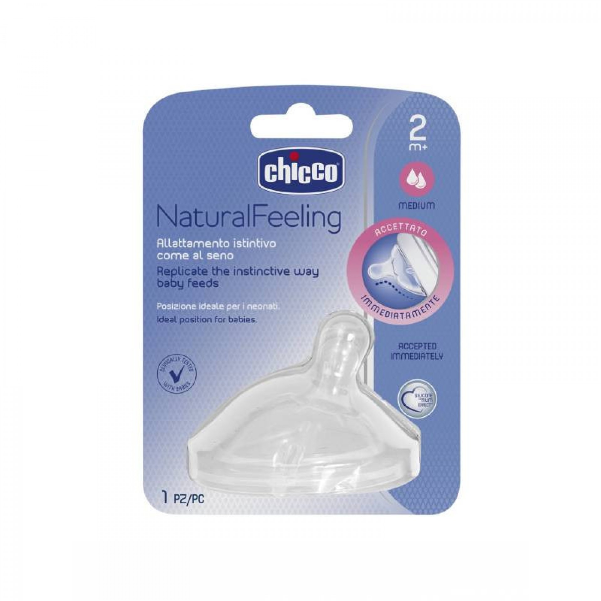 Chicco NaturalFeeling Medium Flow Silicone Nipple +2M