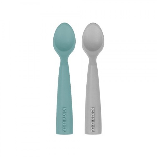 Minikoioi Conjunto 2 Colheres em Silicone Aqua Green e Powder Grey