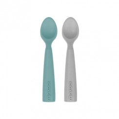 Minikoioi Set de 2 Cucharas de Silicona Aqua Green y Powder Grey