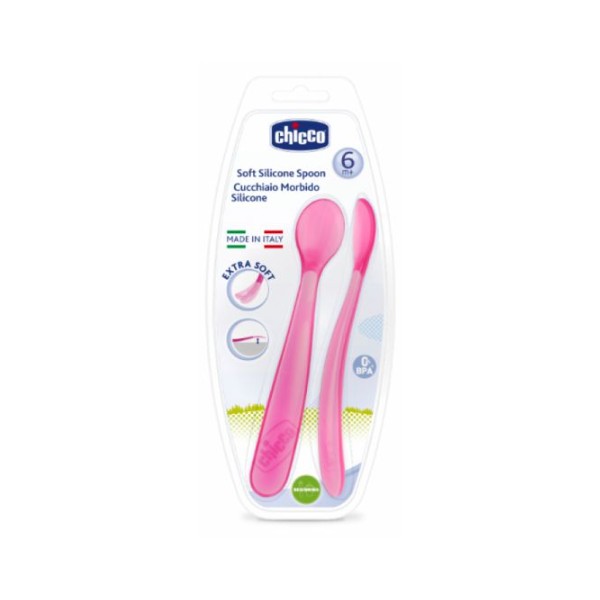 Chicco Soft Silicone Spoon 6M+ Pink 2 Units Chicco Soft Silicone Spoon 6M+ Pink 2 Units